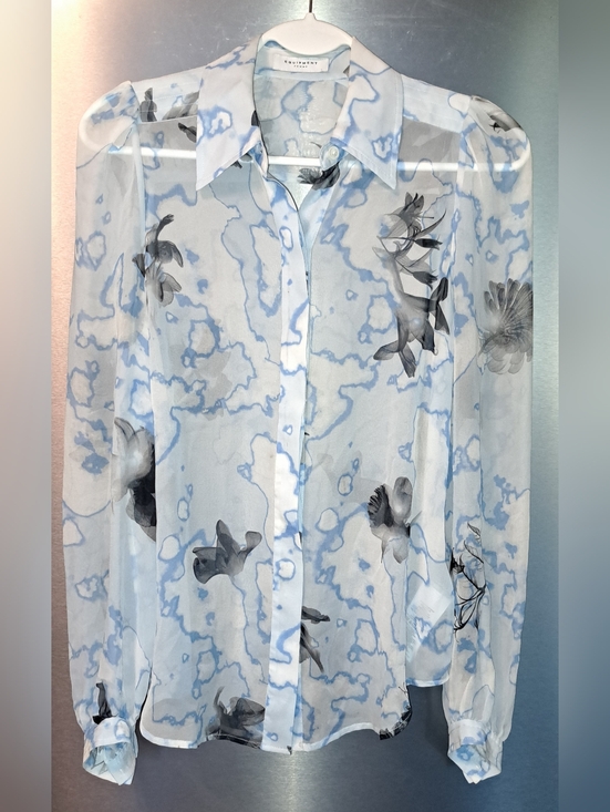 Equipment Tops - Equipment Femme XS Silk Blue  Abstract Print Long Sleeve Blouse Top  Sheer